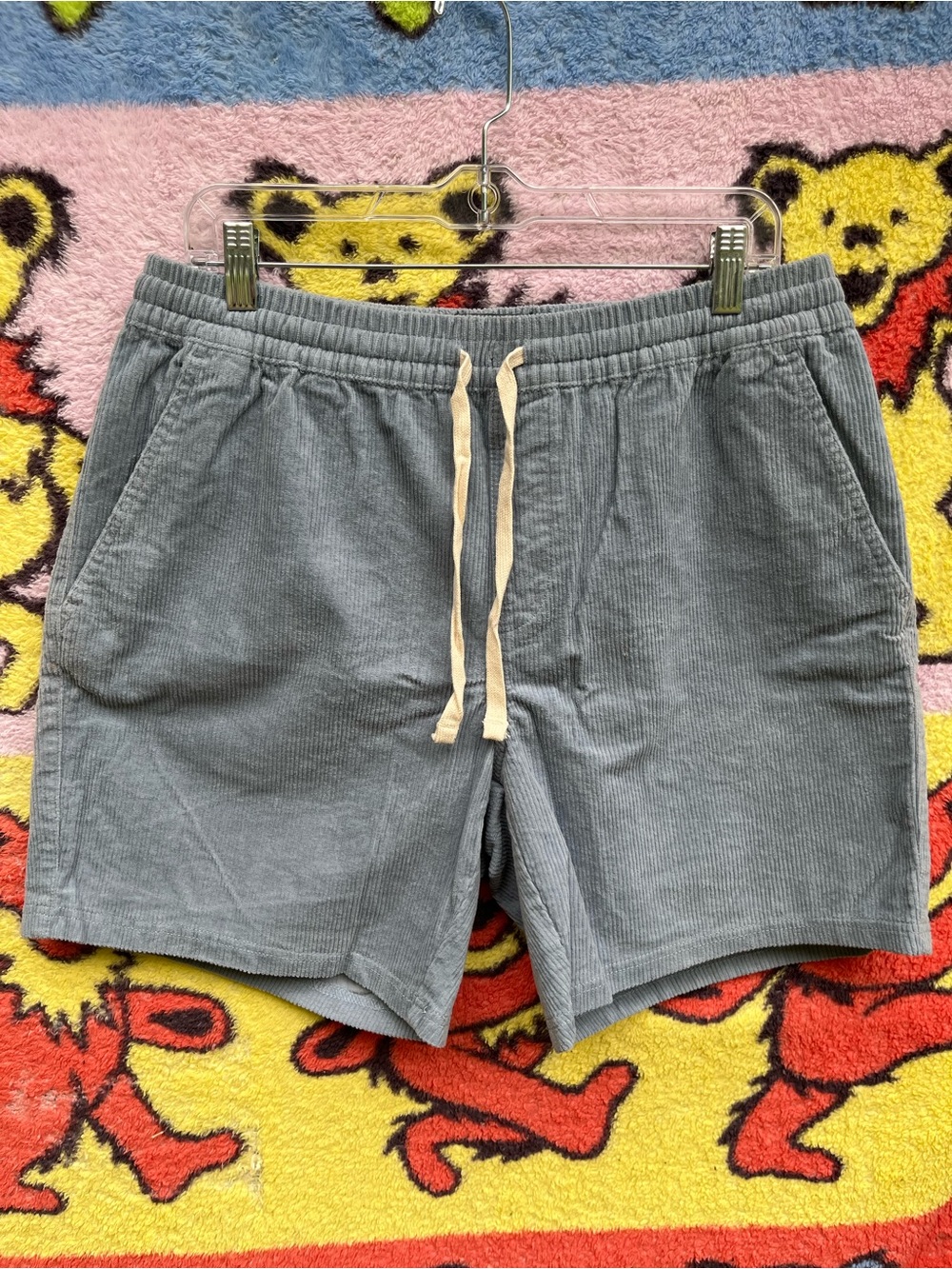 StreetwearY2k steel blue Corduroy Drawstring Athletic Shorts chino prep hipster